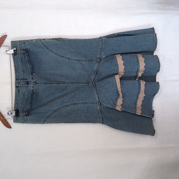 Jolt Blue Denim Frill Midi Skirt Size 3 - Picture 2 of 4